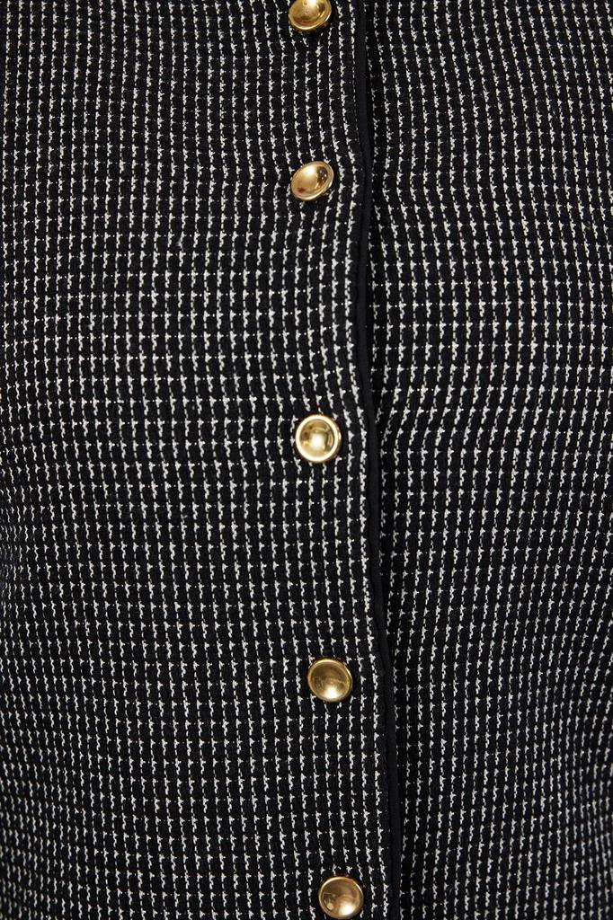  Women's Plus Size Jacket Black-White Plaid Check Lined Buttoned Tweed Jacket