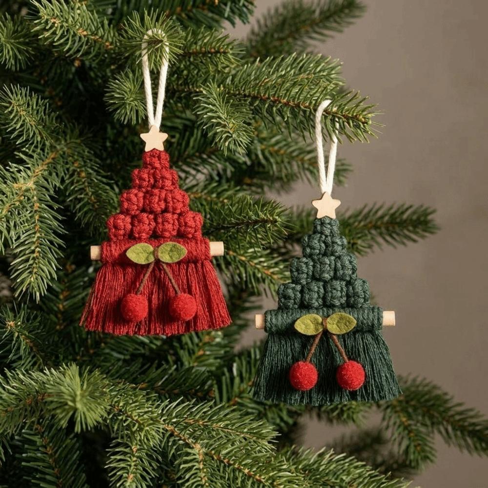 Cotton Christmas Tree Cherry Ornament Hand Woven Christmas Wall Pendant Home Christmas Decor