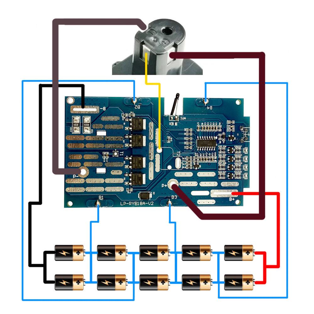 Пластиковый кейс для хранения 10 аккумуляторов 18650 для Ryobi 18V P108 Li-ion, с платой защиты от перезаряда PCBA P103
