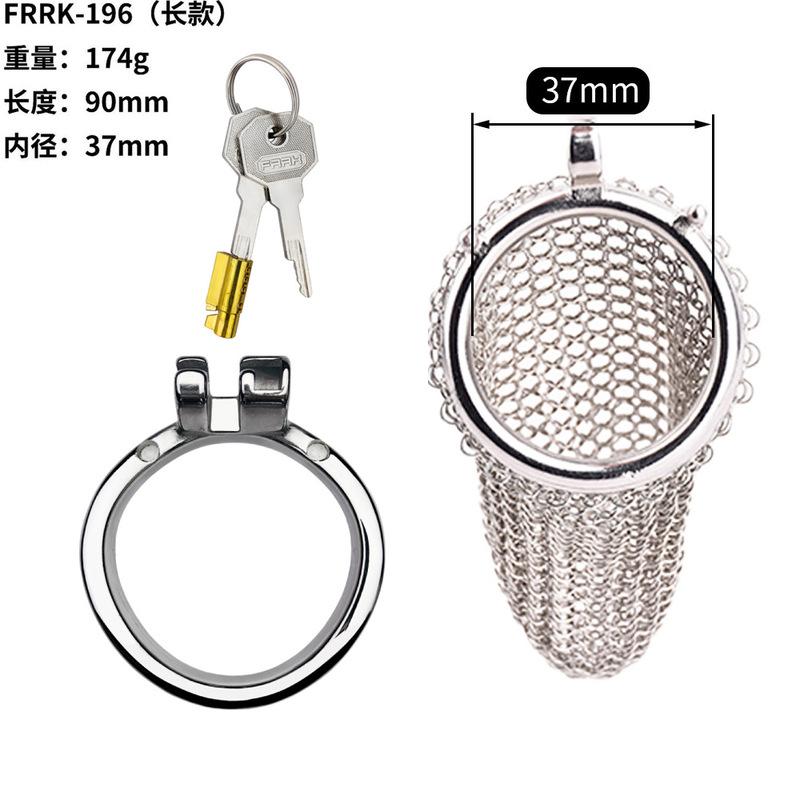 FRRK Male stainless steel mesh chastity lock, smooth, lightweight, anti-escape desire-controlling, penis lock, adult sex product