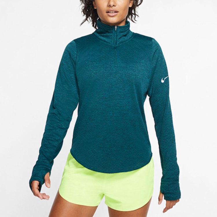 Nike Футболка спортивная повседневная дышащая с длинным рукавом с сплошным логотипом для женщин, зеленые топы BV3013-347