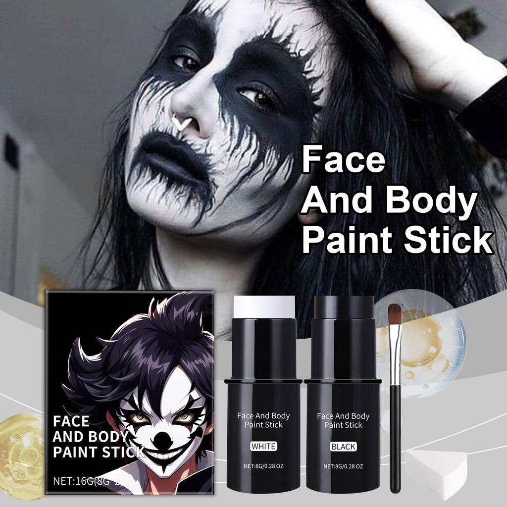 4 Set Black White Halloween Face Body Paint2 Colors Clown Makeup Kit With Sponge And BrushFace Body Paint For Halloween CosplaySpecial Effect Makeup