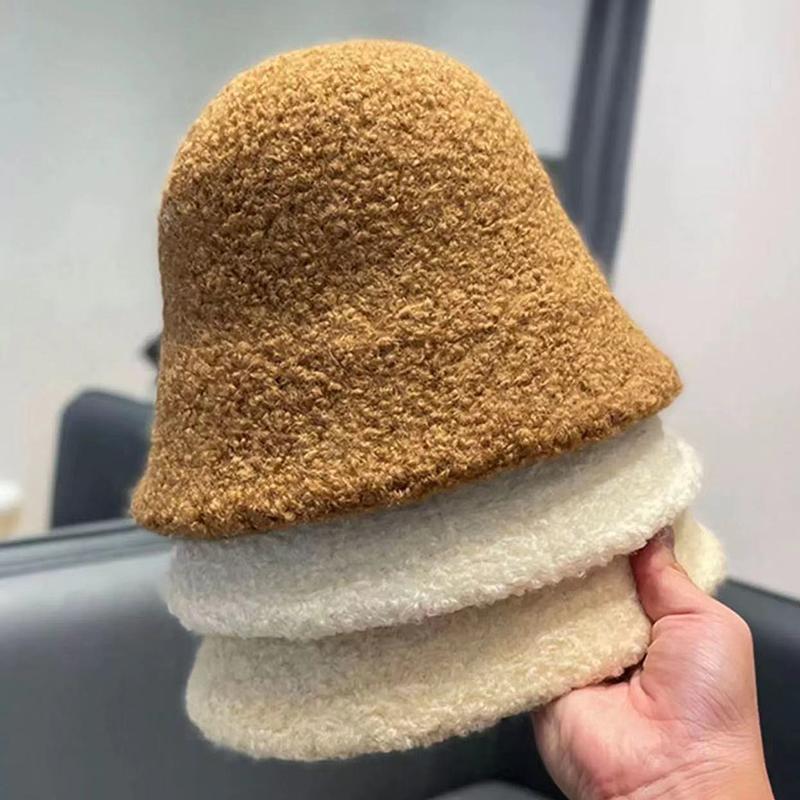 Осенне-зимние шапки для женщин, новые классические простые шерстяные овечьи шапки-ведро, теплая рыболовная шапка, универсальная модная японская женская панама