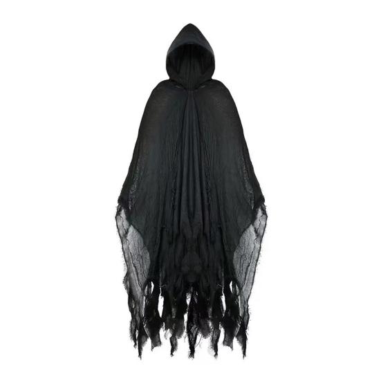 Хэллоуинский плащ Потертая текстура Сетчатая ткань Плащ с капюшоном Реалистичный ужасающий вид Рваные визуальные эффекты Плащ Страшный костюм
