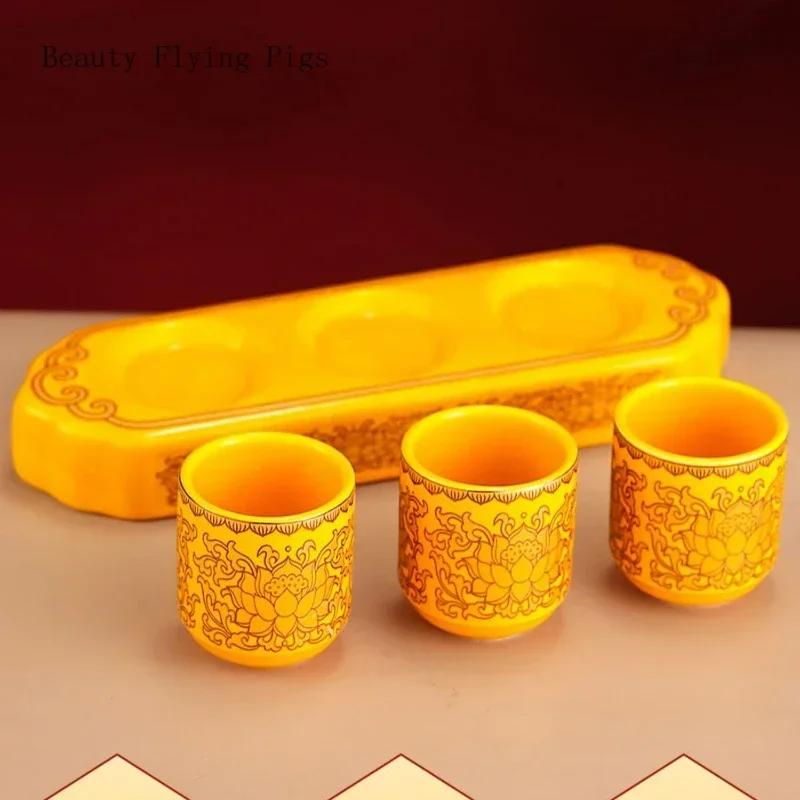 4 шт./лот Китайская креативная керамическая чашка для воды для использования Буддой: Бытовая чашка для воды Лотос Бодхисаттвы перед Буддой Фэн-шуй