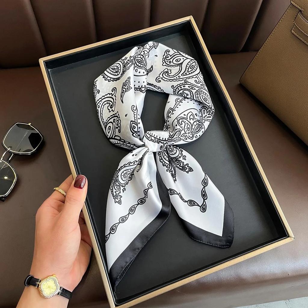 Imitation Silk Scarf Women Hair Bands Neck Wraps Ribbon Square Hijab Scarves Bandana Fashion Print