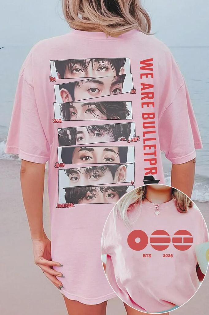 Футболка BTS We Are Bulletproof Tour 2026 RM Jin Suga Jhope Jimin Jungkook Оверсайз Y2k С коротким рукавом Харадзюку Женская одежда