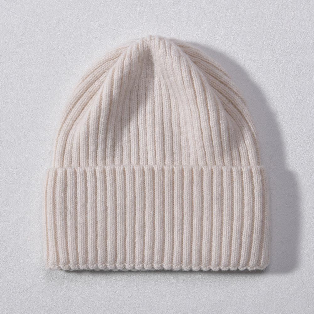 All-wool striped knitted hat European and American fashion solid color simple and versatile warm wool hat