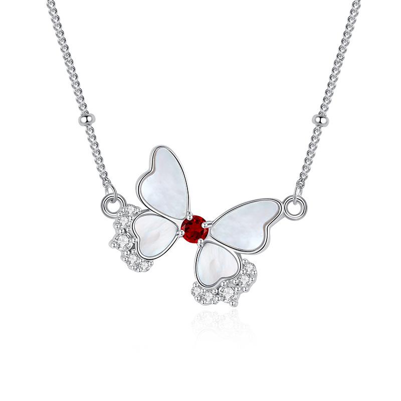 Sterling Silver Butterfly Necklace, Natural Gemstone Pendant for Ladies Gift