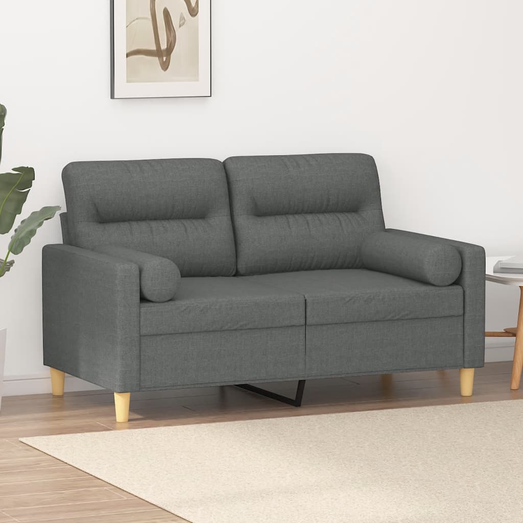 Vidaxl 2-Osobowa Sofa Z Poduszkami, Ciemnoszara, 120 Cm, Tkanina