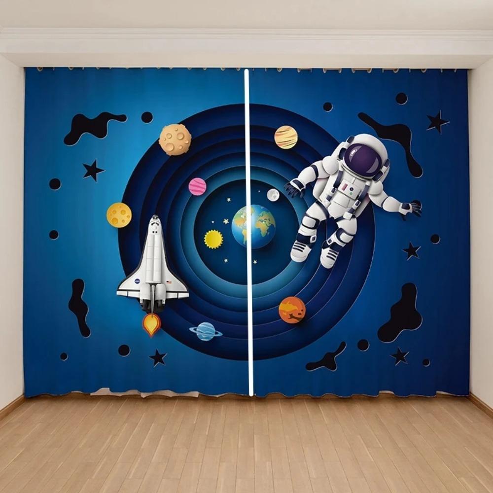 Новые дешевые шторы для мальчиков и девочек в виде космонавтов, планета, для детской спальни, 2 панели, с высоким затемнением, новые модные, с различными узорами