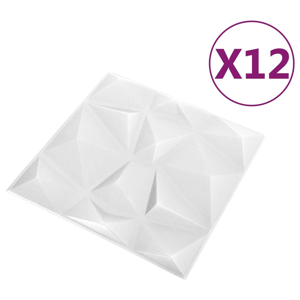Wall Panels 12 pcs Diamond White 50 x 50 cm XPS Foam