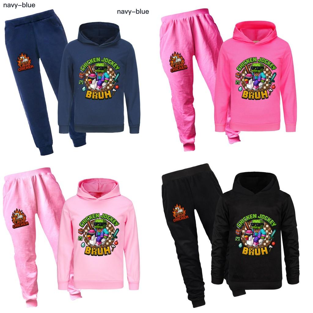 Minecraft Chicken Jockey Childrens Cartoon Hoodie And Pants Set With Cotton Fabric For Casual Winter Wear