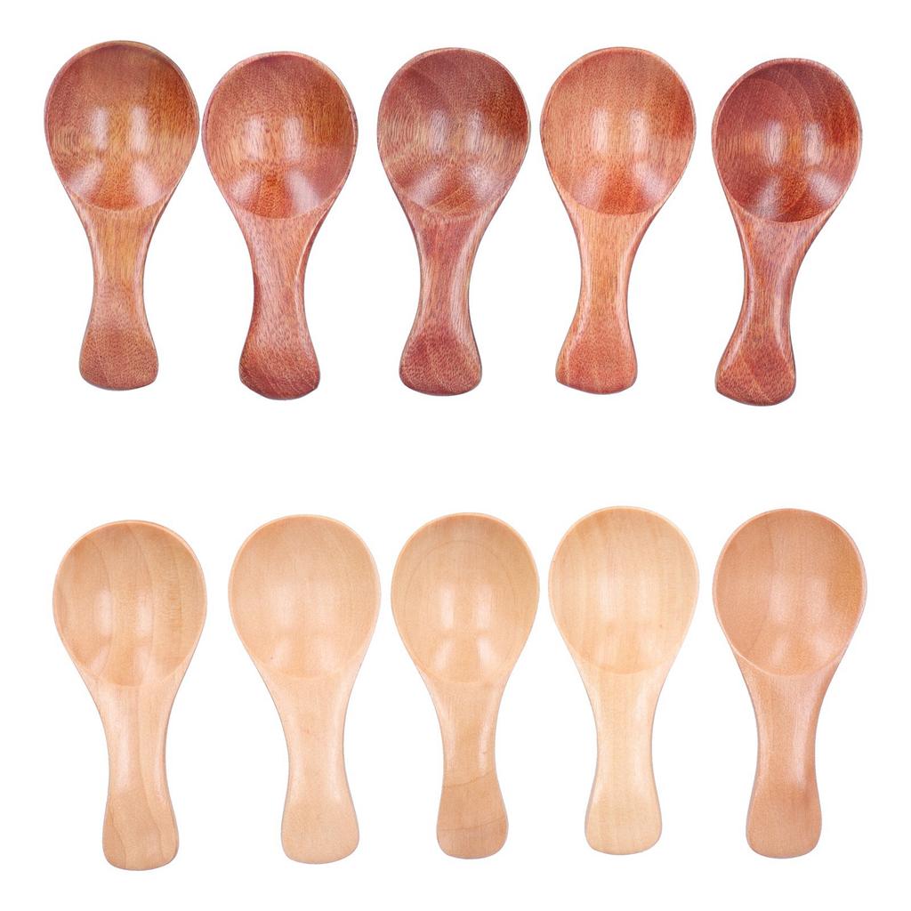 10Pcs Wooden Scoop Sugar Salt Powder Condiment Mini Spoon with Short Handle for Kitchen Use