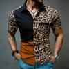 Мужская рубашка с леопардовым принтом и цветовыми блоками Homme Luxe Летние топы Винтажная мужская с коротким рукавом Праздничная Гавайская Кубинская рубашка Streetwear