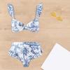 2Pcs/Set Women Summer Bikini Set Bohemia Style Ruffle Sleeve Bandeau Bra High
