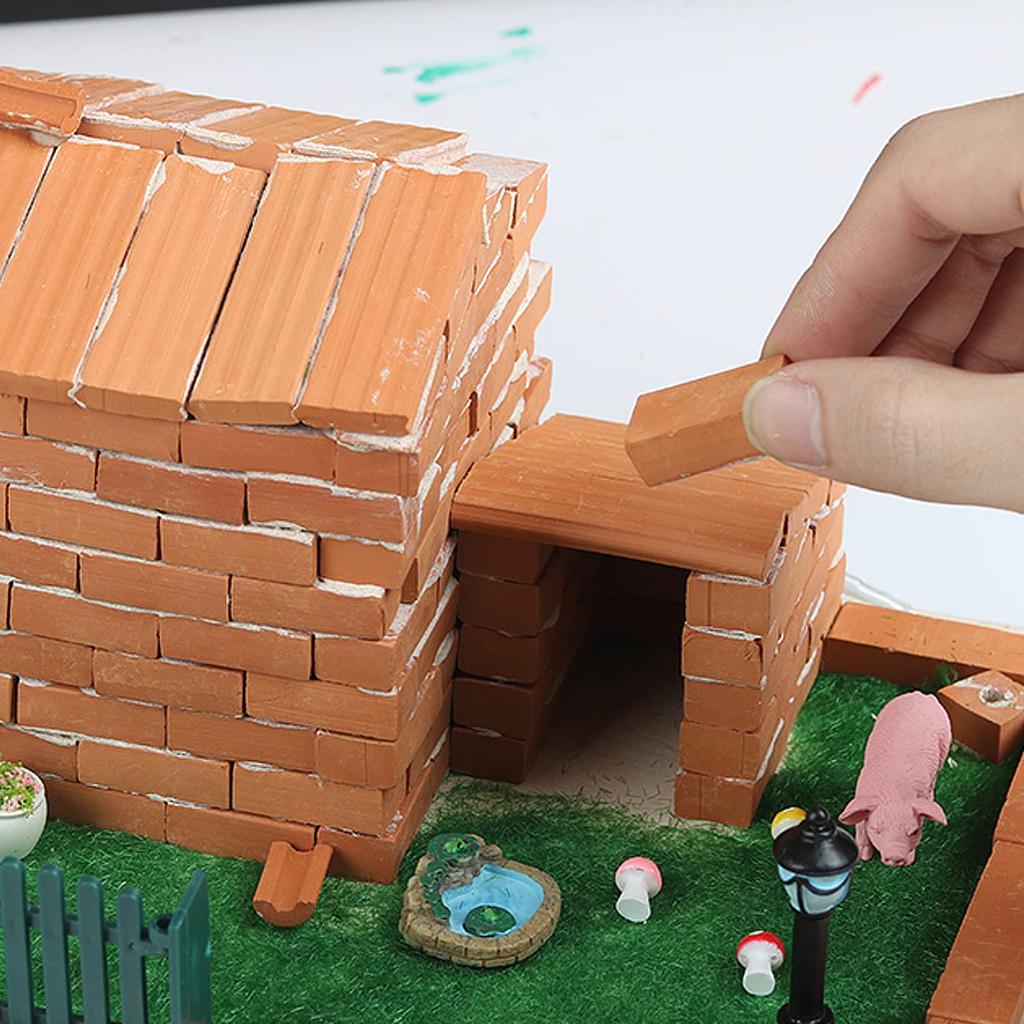 CMD 500 шт. Миниатюрные кирпичи 135 Мини-кирпичные блоки Миниатюрные детали Миниатюрные красные кирпичи Создание диорамы Сделай сам Пейзаж Здание Модель Садоводство