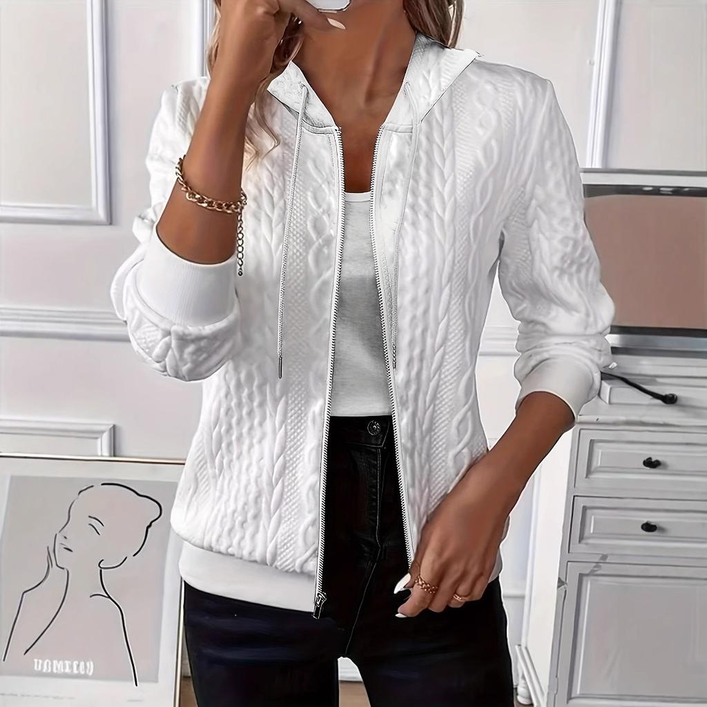 Women's White Knit Zip-Up Hooded Sweatshirt with Multiple Color Options