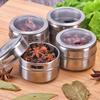 Magnetic Spice Tins Stainless Steel Spice Container Seasoning Jar Spice Jars Storage Box with Transparent Lid for Storing Herbs
