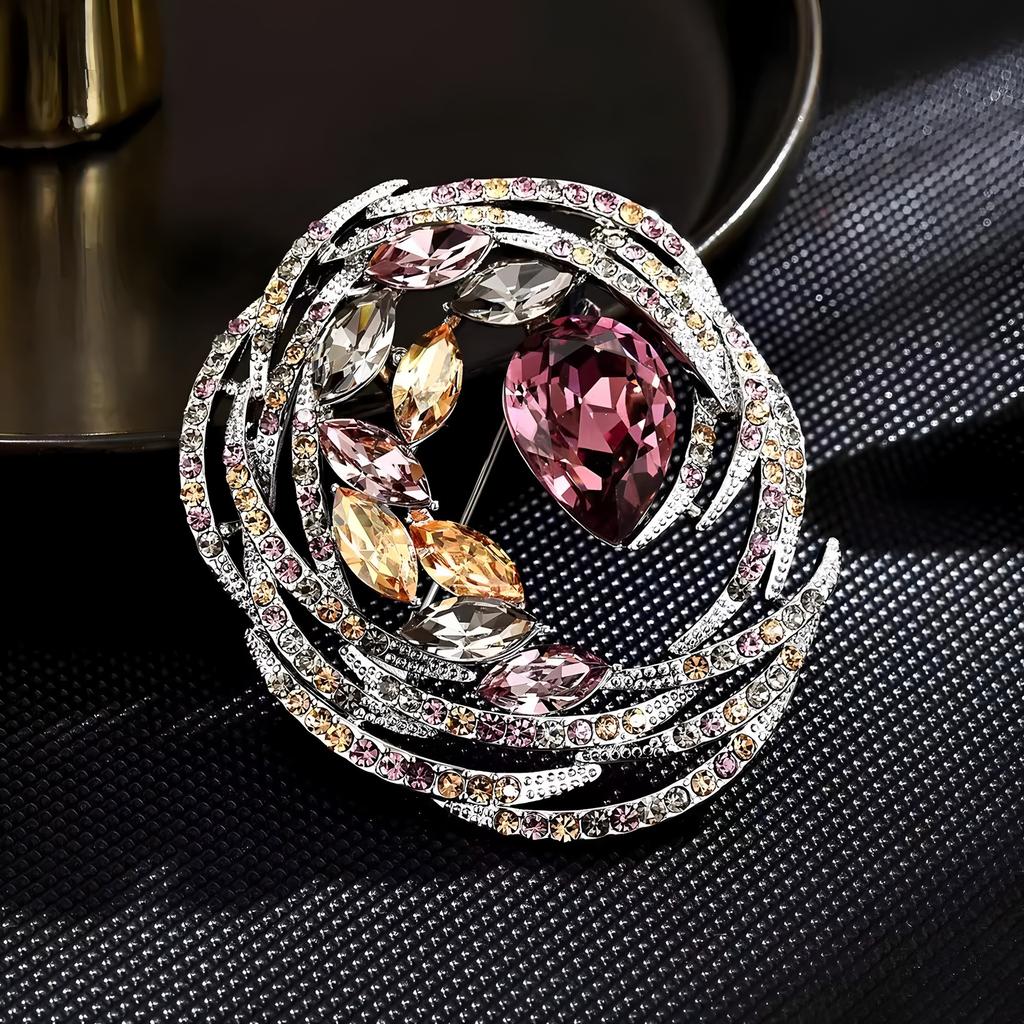 Fashionable and Retro Crystal Spiral Brooch, Exquisite Crystal Garland Brooch, Elegant and Refined Anti-glare Pin