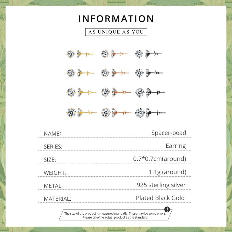 BAMOER CZ Stud Earrings 925 Sterling Silver Platinum Plated Round Cubic Zirconia Hypoallergenic Earrings 4mm 5mm 6mm 7mm