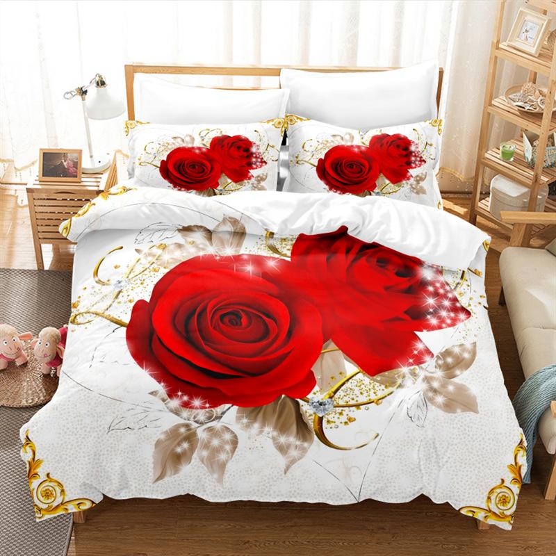 Spring Bedding Set 3D Flower Down Duvet Cover 2/3 Pieces Single Bed Double Bed Duvet Cover Girl Teens Bed Cover Quick Drying Soft Home Textile