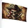 1pc Pirate Flag - 152.4cm x 91.44cm, Durable 110d Polyester, Single-Sided with Skull & Crossbones, Sword & Cannonball Design, Nautical Map Background 