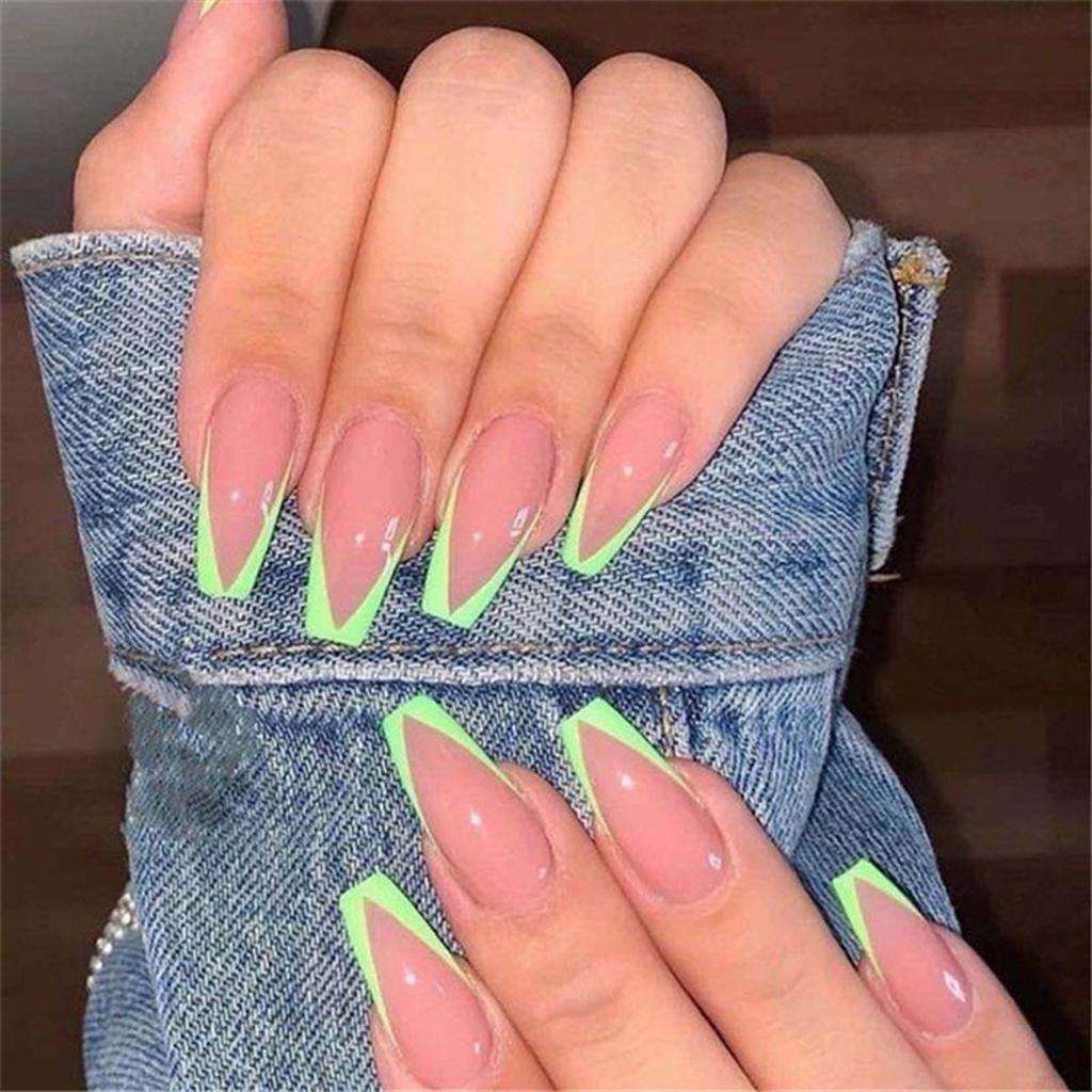 24 Pieces False Nails Glossy Coffin Long Fake Nails Set DIY  Manicure5ml