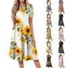 Women's Loose Casual And Fashionable Round Neck Short Sleeved Printed Mid Length Dress