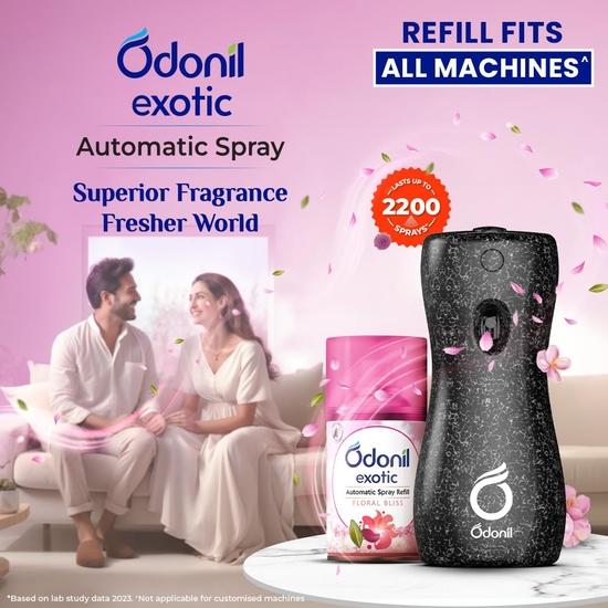 Dabur Odonil Exotic Automatic Spray Refill - 225Ml | Floral Bliss | 2X Long Lasting | Fits All Machines | 2200 Sprays Guaranteed | Lasts Upto 60 Days