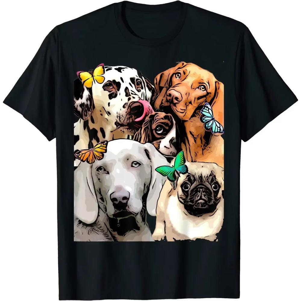 Cute Funny Dogs and Butterflies Graphic Trending Prints T-Shirt for Men Oversized T Shirt Casual Cotton Daily Four Seasons Tees