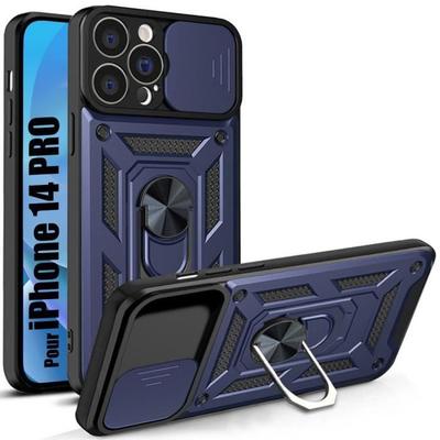 Чехол для iPhone 14 Pro - Ультрапрочный - Темно-синий - Встроенная подставка - Защитная шторка для задней камеры