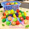 DIY Fruit Cutting Toys Fruits And Vegetables Parent-Child Simulation Pretend Play Kitchen Toy Food with Basket Kids Christmas