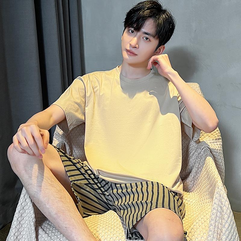 Летняя мужская пижама с коротким рукавом, модальный тонкий толстый повседневный свободный студенческий домашний костюм для молодых мальчиков, пижама Homme