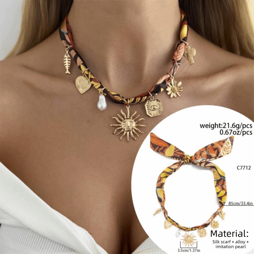 Starfish Decor Bohemian INS Printed Scarf Lightweight Comfortable Flower Pendant Trendy Stylish Vacation Jewelry Holiday Party
