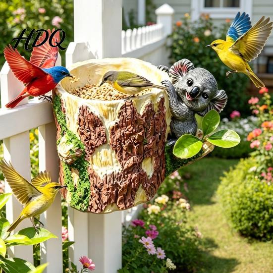 Уникальная скульптура кормушки для птиц Милая коала-кормушка Настенное крепление Смола Садовая скульптура Декоративная для улицы Двора Деревьев Заборов или Стен Забор