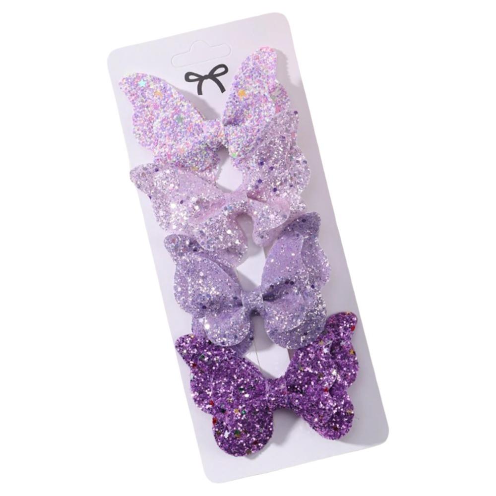 4Pcs Colorful Glitter Ribbons Glitter Hair Clip Double Butterfly Design Sequins Hair Clip For Girls