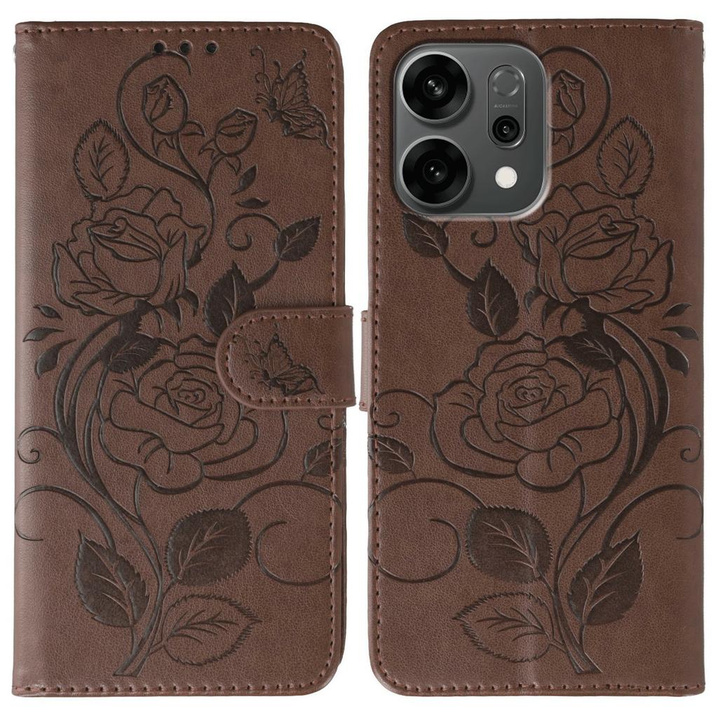 For Oppo Reno14 5G (Global) Case Wallet Stand Imprinted Rose Butterfly PU Leather Phone Cover