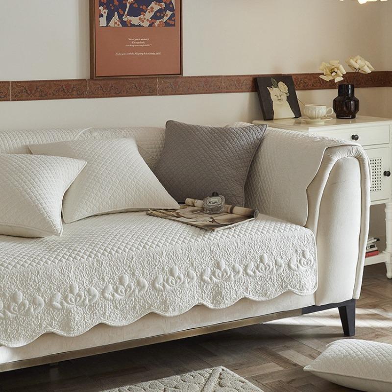 Чехлы для сидений дивана из французского винтажного хлопка, 3,4-местный, стеганый кожаный чехол для дивана с вышивкой, Г-образный нескользящий чехол