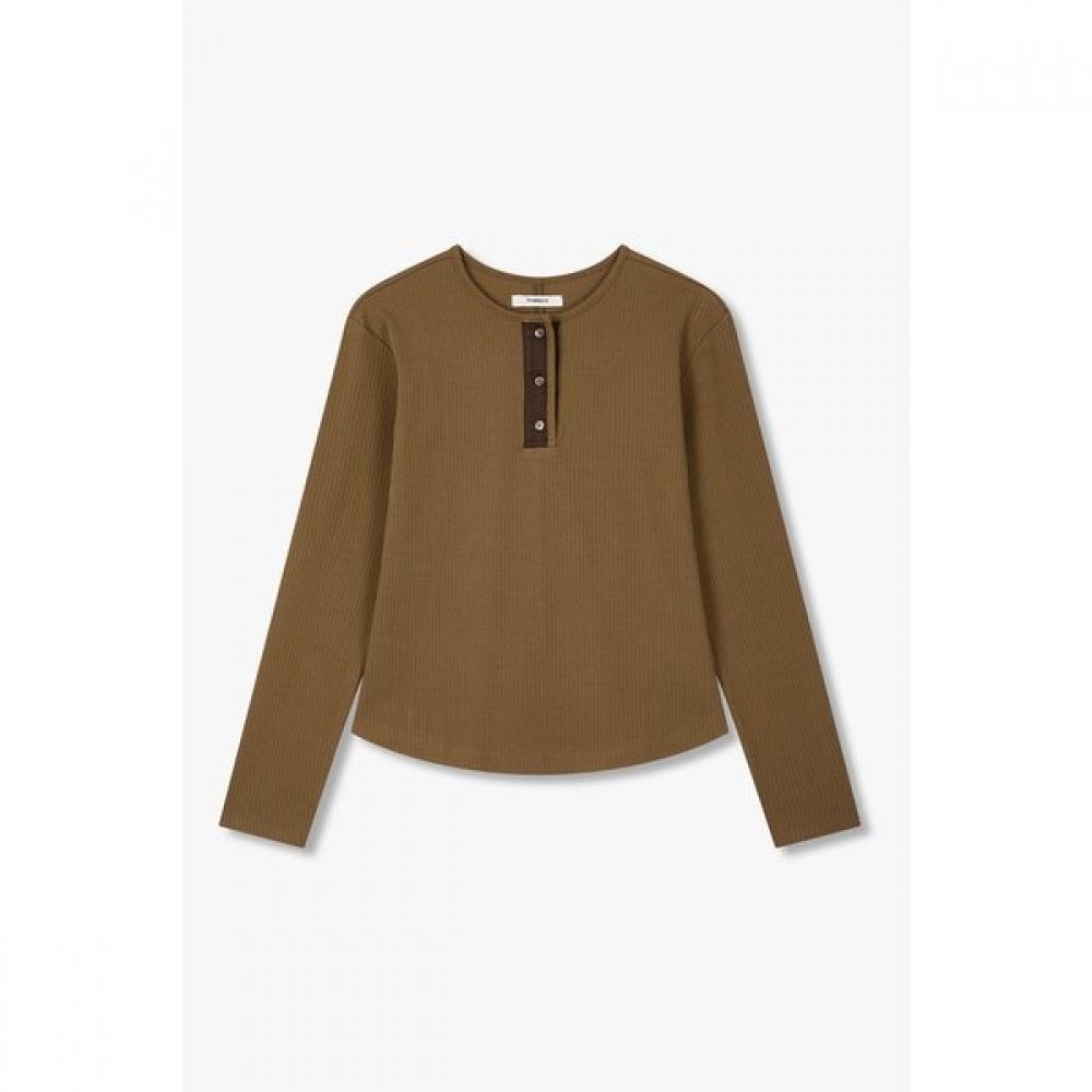 STudio Tomboy Rib Colorblock Henley Long Sleeve T shirT 9106122103