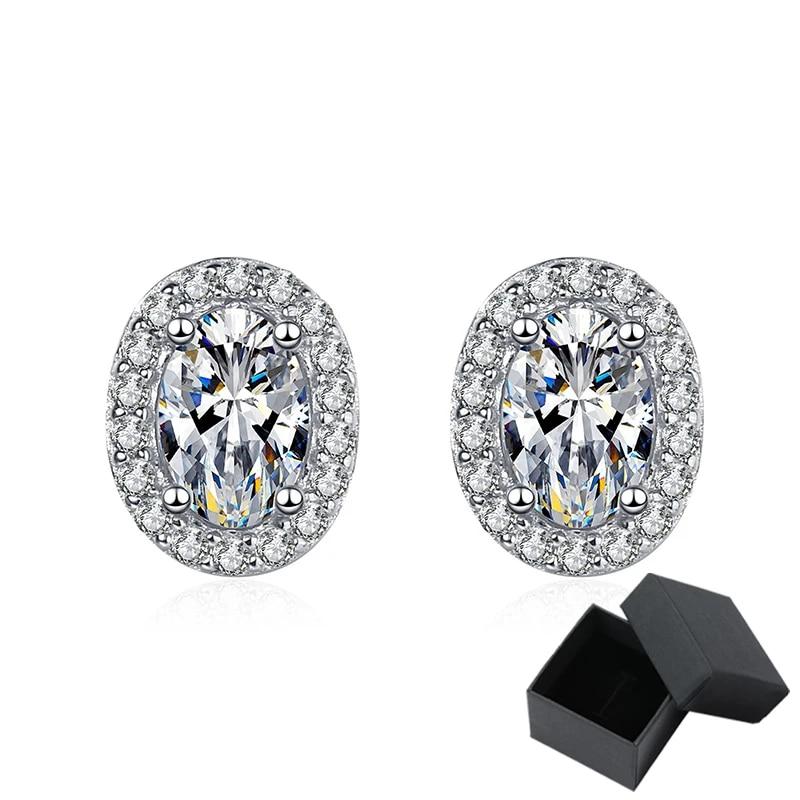 Овальные серьги-гвоздики цвета D 2CT с муассанитом для женщин, свадебные серьги с бриллиантами Halo, роскошные свадебные украшения для подружек невесты GRA