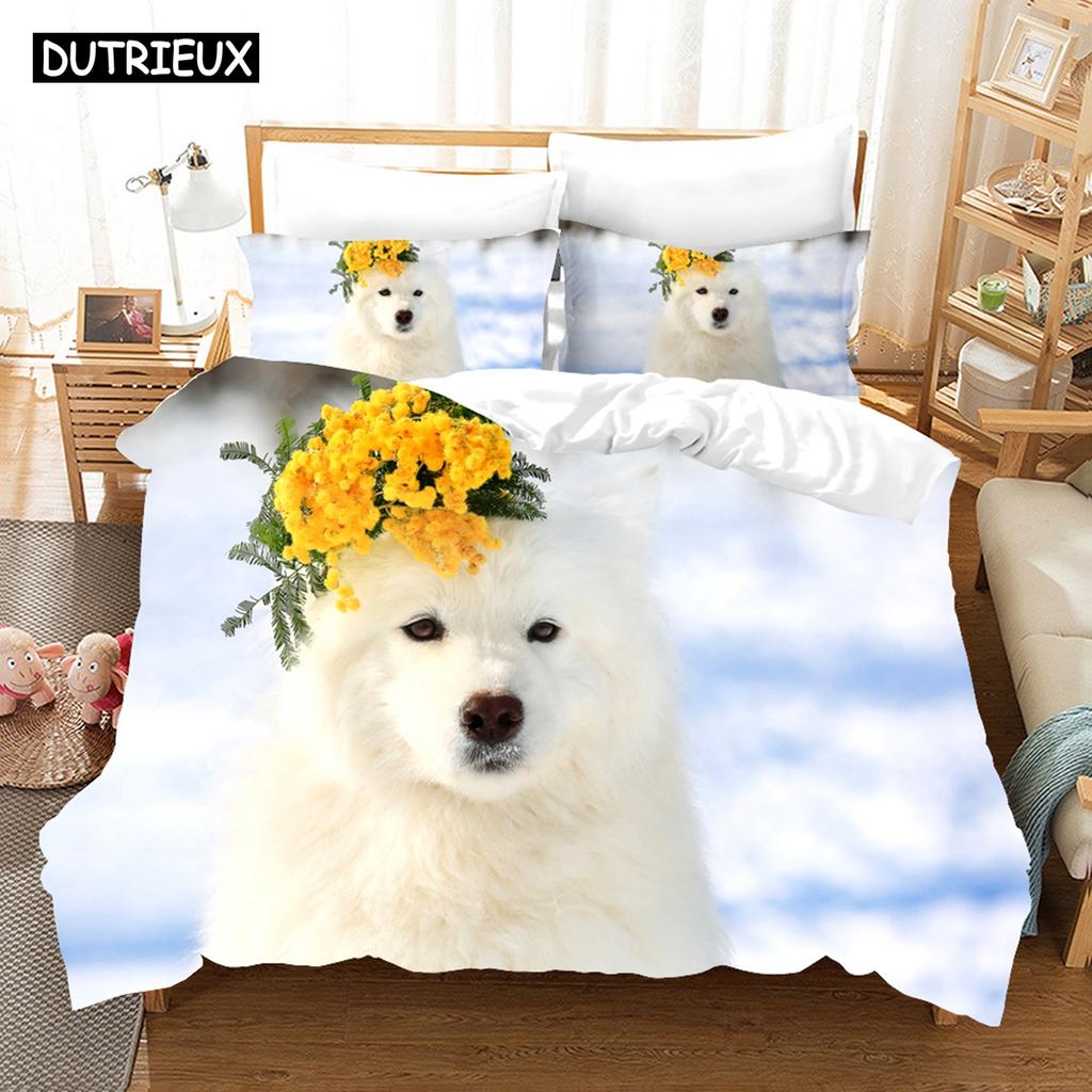 3D Комплекты постельного белья Самоед Набор пододеяльника с наволочкой Твин Фул Квин Кинг Постельные принадлежности Постельное белье