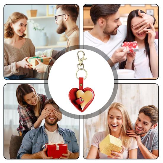 Handmade Faux Leather Heart Keychain Good Luck Decorative Love Charm Keyring Bags Backpacks Cars Accessories