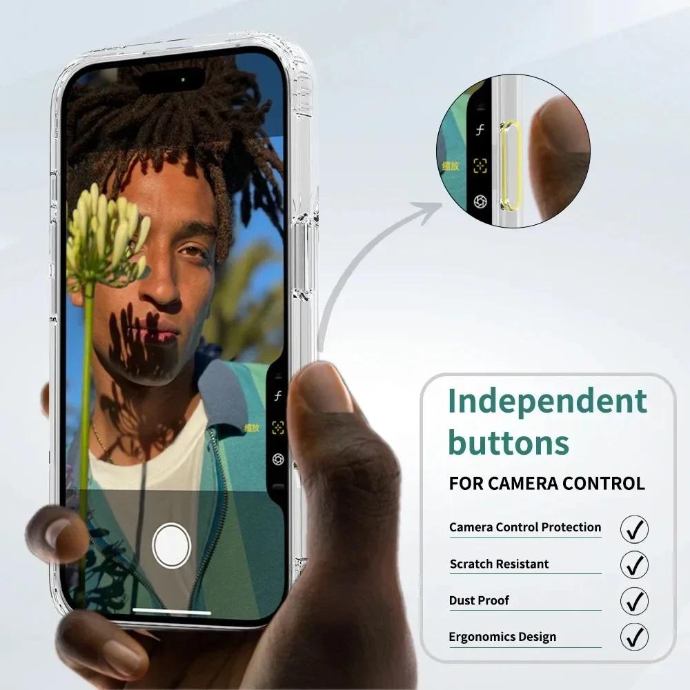 Роскошный чехол с кнопкой съемки с сенсорным управлением камерой для iPhone 16 Pro Max 16 Plus Для беспроводной зарядки Magsafe Прозрачный чехол для телефона