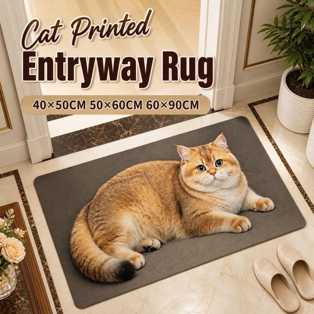 Cat Printed Diatomite Door Mat Absorbent Home Floor Mat Cute Entryway Rug Porch