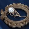 Vintage Floral Baroque Freshwater Pearl Brooch with Gold-Plated Copper and Zircon Accents