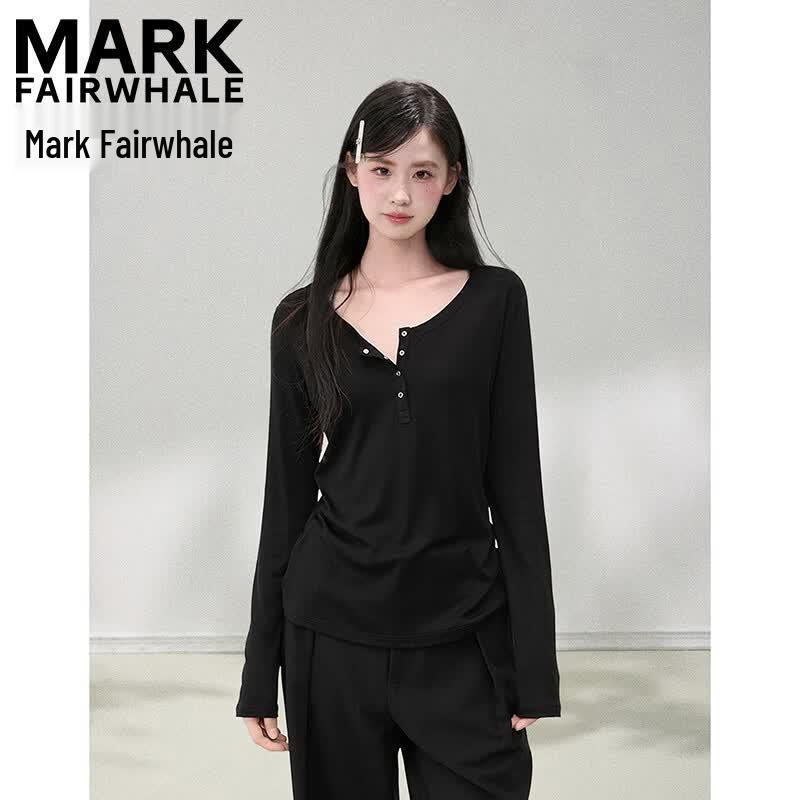 Mark Fairwhale Женская футболка с длинным рукавом и воротником-хенли