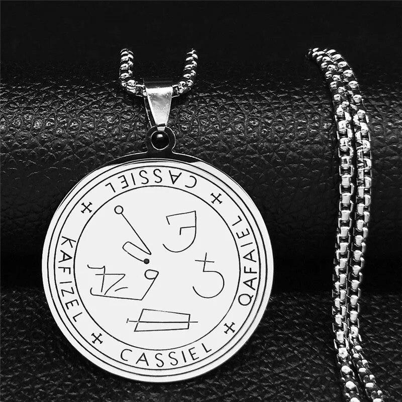 Печать Ангела Разиэля, ожерелье из нержавеющей стали, серебро, печать архангела Разиэля, амулет, талисман, ювелирные изделия ожерелья