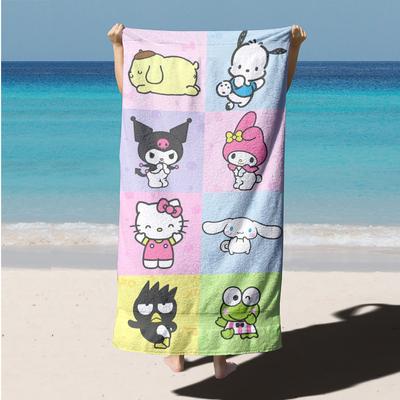 Пляжное полотенце с персонажами Sanrio, 2D, односторонняя печать, яркое, дорожный аксессуар, впитывающее, мягкое, очаровательное, тематика мультфильмов, прочное, для пляжа