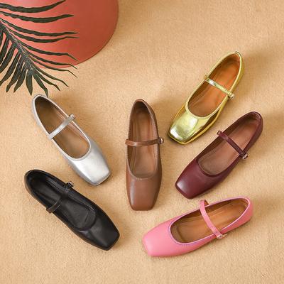 Женские туфли Мэри Джейн. Нескользящие балетки с квадратным закрытым носком и ремешком на щиколотке. Повседневная рабочая обувь на плоской подошве для женщин. Удобные шикарные балетки на плоской подошве.